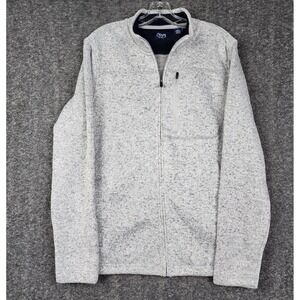 Chaps Sweater Fleece Jacket Mens Medium Gray Marled Full Zip Mock Neck Pocket